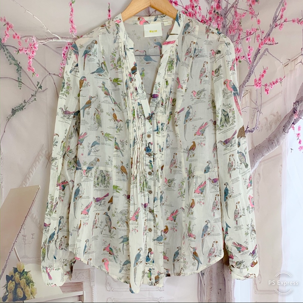 SOLD Anthropologie Maeve Pintucked Bird Blouse - Picture 2 of 8